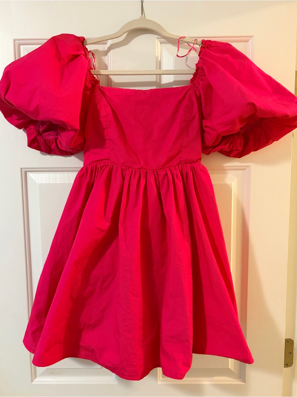 Vestique Women’s Pink Puff-Sleeve Smocked Bow-Back Babydoll Dress Size Small